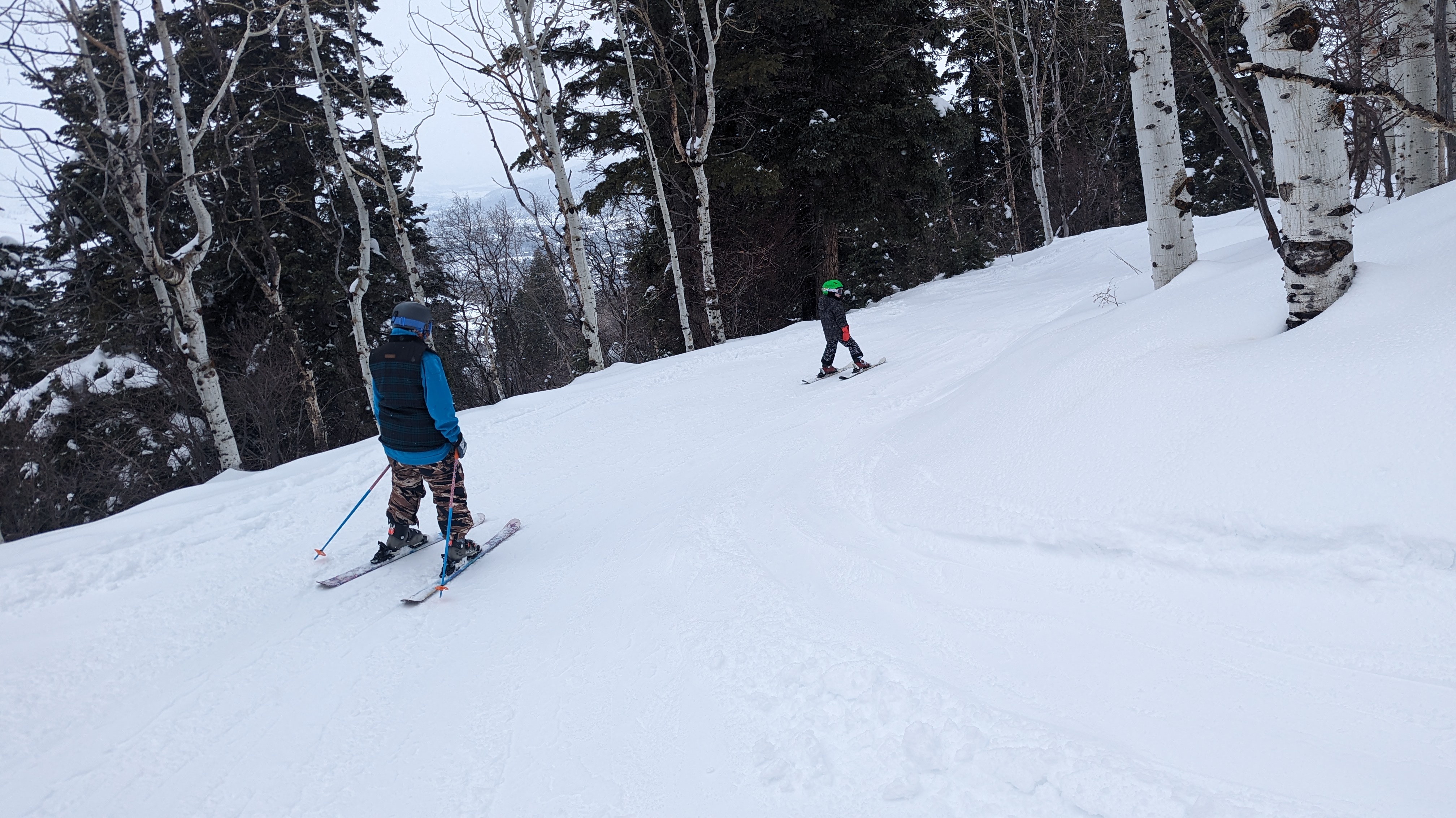 Skiing with my family.
